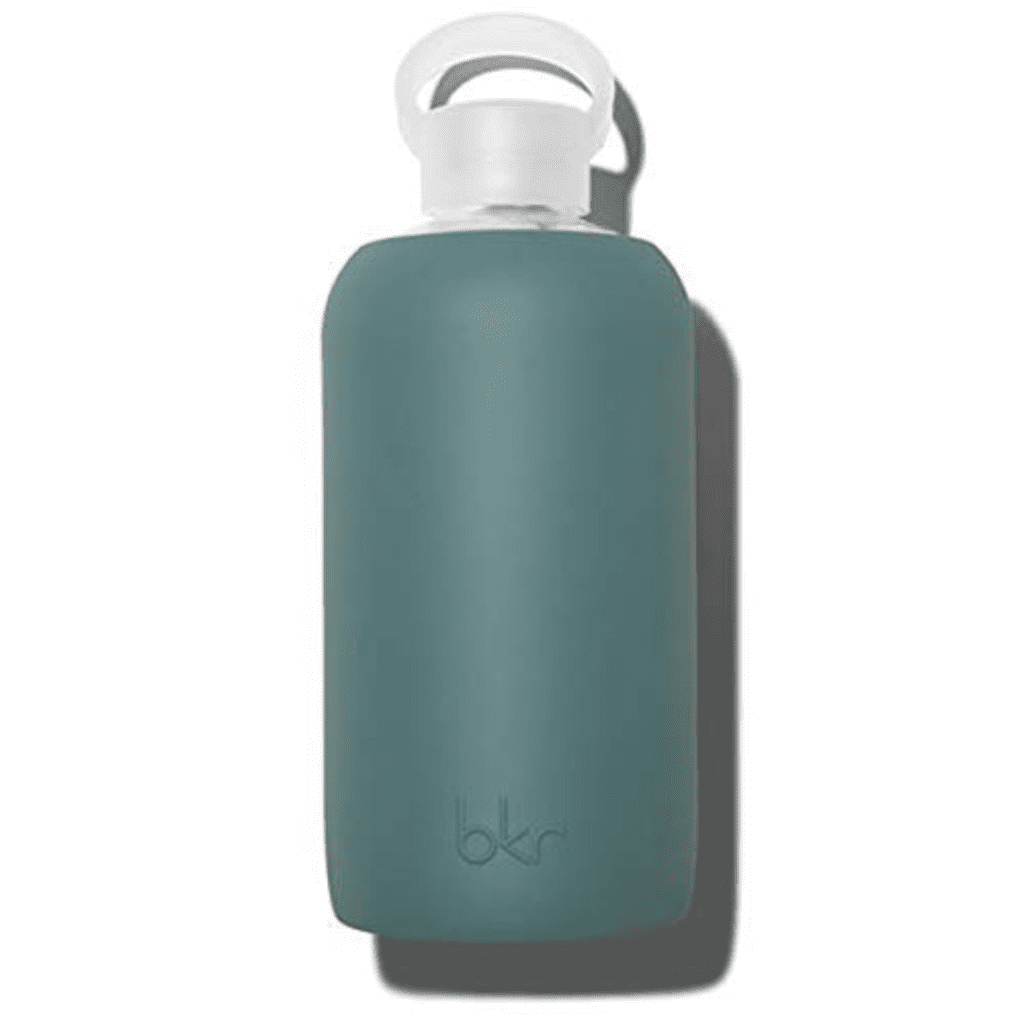 32oz/1L - Glass Water Bottle in a Mossy Blue Green sleeve